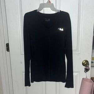 FILA Women's V-Neck Black Long Sleeve Tee